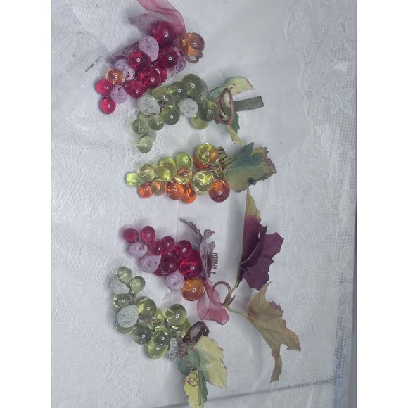 Grape Lucite Acrylic Clusters Sugar MCM Ribbon Leave Accents Decor Set of 5 - Picture 14 of 16